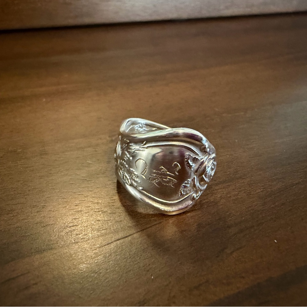 “B” Engraved Spoon Ring - Picture 5 of 13